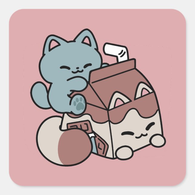 Kawaii Chocolate Milk Cat – Cozy Drink & Cuteness  Quadratischer Aufkleber (Vorderseite)