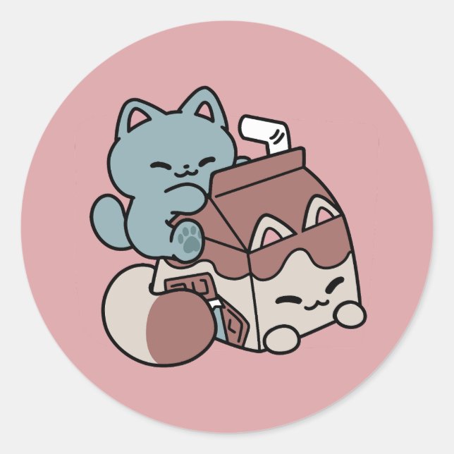 Kawaii Chocolate Milk Cat – Cozy Drink & Cuteness  Runder Aufkleber (Vorderseite)