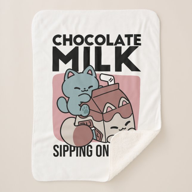 Kawaii Chocolate Milk Cat – Cozy Drink & Cuteness  Sherpadecke (Vorderseite)