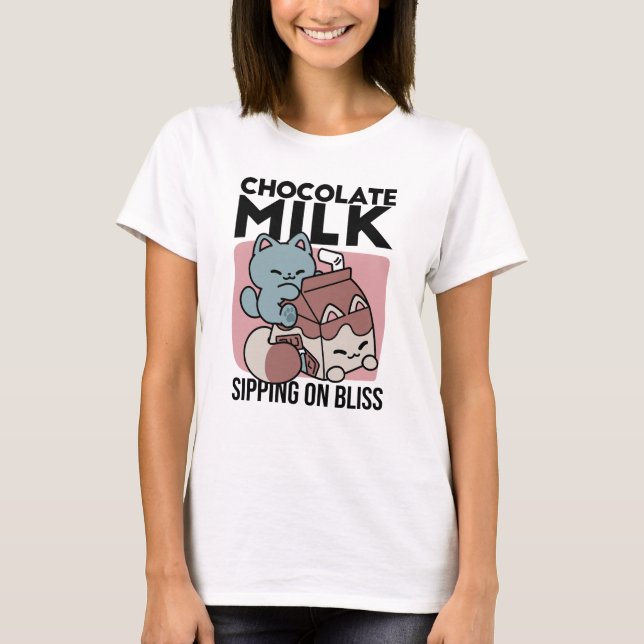 Kawaii Chocolate Milk Cat – Cozy Drink & Cuteness  T-Shirt (Vorderseite)
