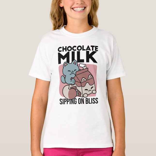 Kawaii Chocolate Milk Cat – Cozy Drink & Cuteness  T-Shirt (Vorderseite)