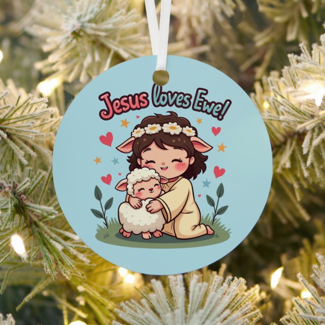 Kawaii Christlich "Jesus Lieben Ewe" Pasteldesign Ornament Aus Metall (InSitu)