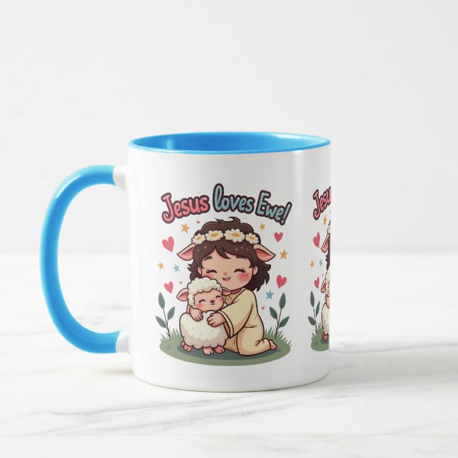 Kawaii Christlich "Jesus Lieben Ewe" Pasteldesign Tasse (Links)