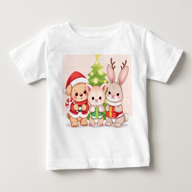 Kawaii Christmas Baby Animals Baby T-shirt (Vorderseite)