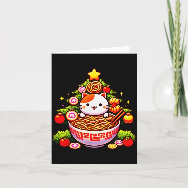 Kawaii Christmas Cat Ramen Christmas Tree Holiday  Karte (Vorderseite)