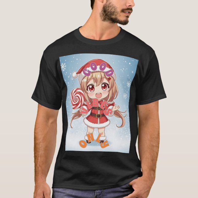 Kawaii Christmas Chibi Anime Girl in Santa Suit wi T-Shirt (Vorderseite)