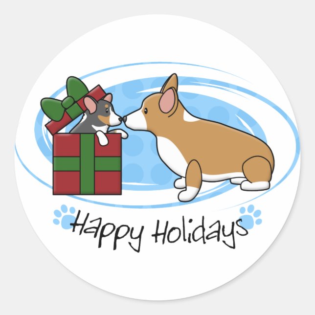 Kawaii Christmas Corgi Welppy-Geschenk Runder Aufkleber (Vorderseite)