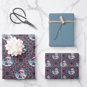 Kawaii Christmas Fox Dot Mandala Diamond Tile Geschenkpapier Set