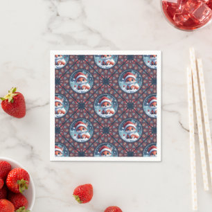 Kawaii Christmas Fox Dot Mandala Diamond Tile Serviette