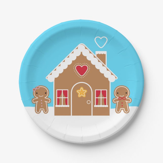 Kawaii Christmas Gingerbread House Pappteller (Vorderseite)