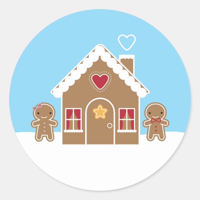 Kawaii Christmas Gingerbread House Runder Aufkleber (Vorderseite)