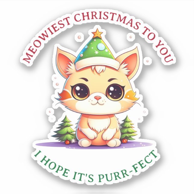 Kawaii Christmas Kitten Holiday Cat Pub Aufkleber (Vorderseite)