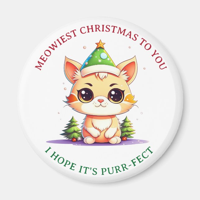 Kawaii Christmas Kitten Holiday Cat Pub Magnet (Vorne)