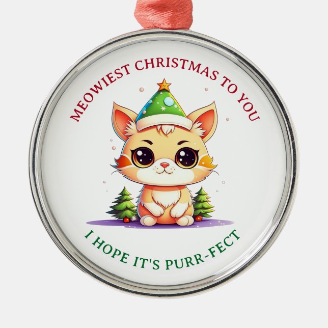 Kawaii Christmas Kitten Holiday Cat Pub Ornament Aus Metall (Vorne)
