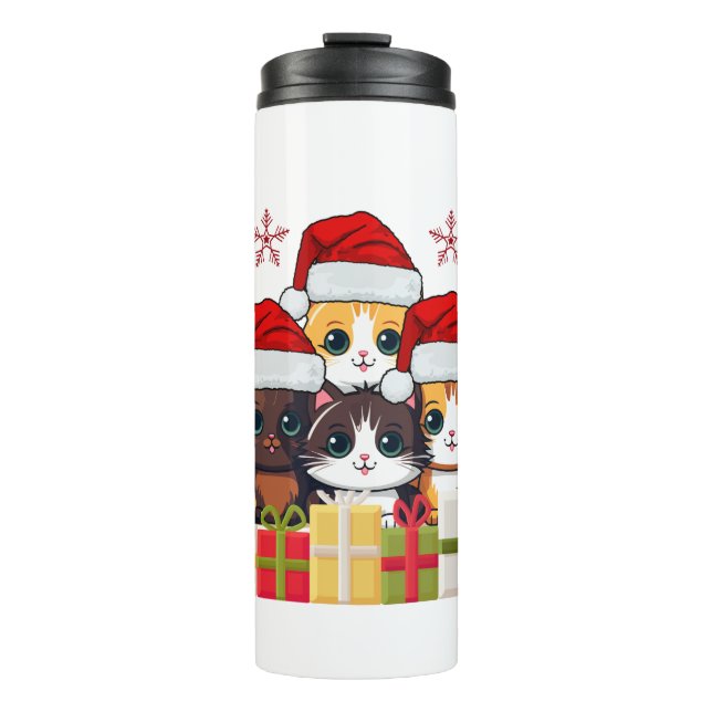 Kawaii Christmas kitten in Santa Hats T-Shirt Thermosbecher (Vorderseite)