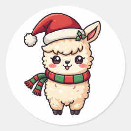 Kawaii Christmas Niedlich Llama Weihnachtsmannmütz Runder Aufkleber