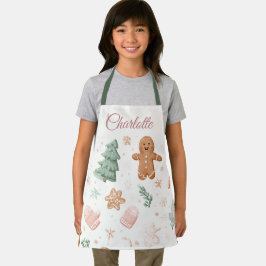Kawaii Christmas Pattern | Custom Name Kids Apron Schürze