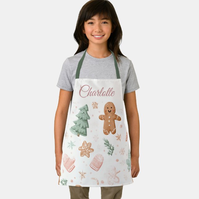 Kawaii Christmas Pattern | Custom Name Kids Apron Schürze (Insitu)