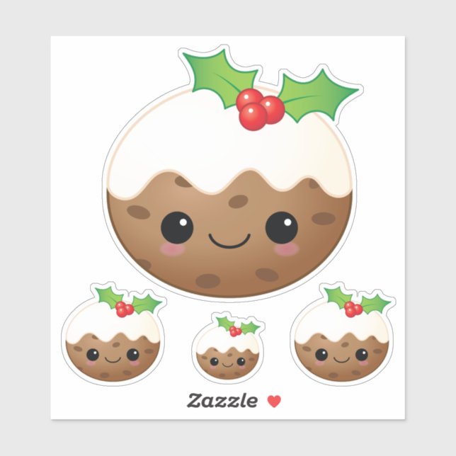 Kawaii Christmas Pudding Niedlicher Cartoon Xmas S Aufkleber (Blatt)
