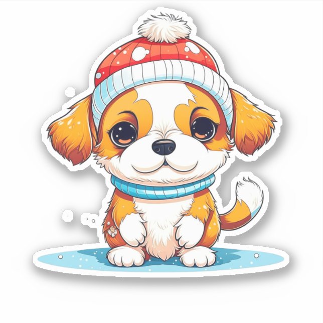 Kawaii Christmas Puppy Dog Aufkleber (Vorderseite)