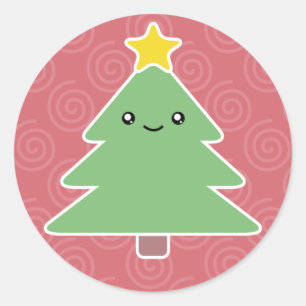 Kawaii Christmas Tree Holiday Runder Aufkleber