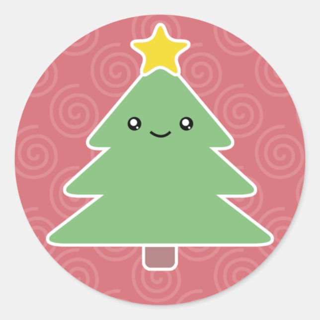 Kawaii Christmas Tree Holiday Runder Aufkleber (Vorderseite)