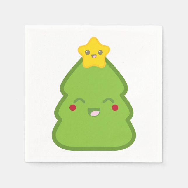 Kawaii Christmas Tree & Star Paper Napkins Serviette (Vorderseite)