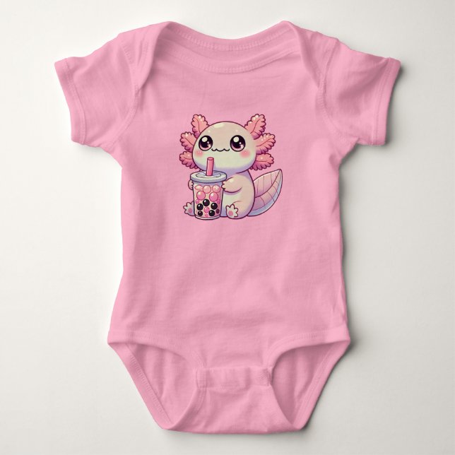 Kawaii Chubby Axolotl mit Bubble Tee (Vorderseite)