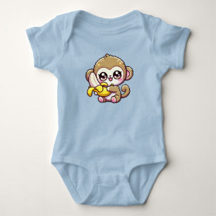 Kawaii Chubby Baby Monkey Hugging Banana Strampler