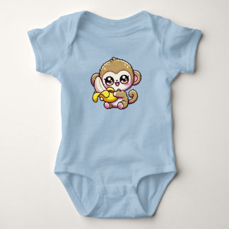 Kawaii Chubby Baby Monkey Hugging Banana Strampler