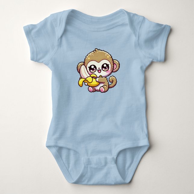 Kawaii Chubby Baby Monkey Hugging Banana Strampler (Vorderseite)