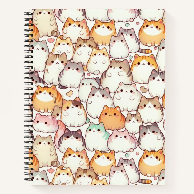 Kawaii Chubby Cartoon Katzen mit Herz Notizbuch (Vorderseite)