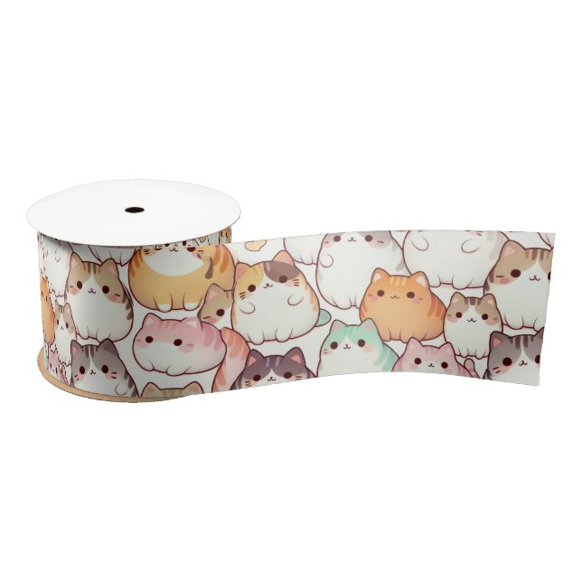 Kawaii Chubby Cartoon Katzen mit Herz Satinband (Spule)