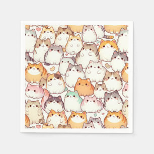 Kawaii Chubby Cartoon Katzen mit Herz Serviette