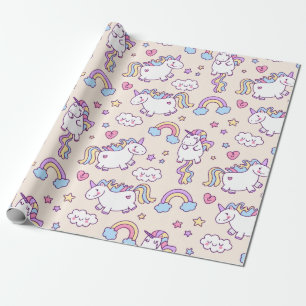 Kawaii chubby fliegend unicorn Regenbogenmuster Geschenkpapier