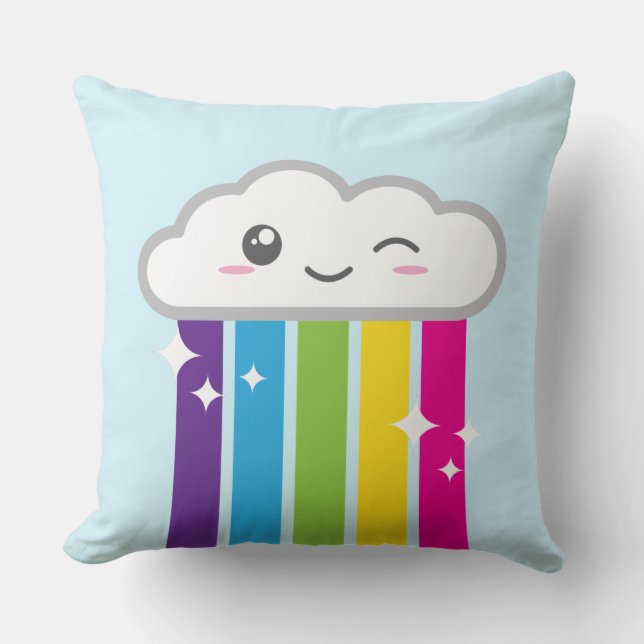 Kawaii Cloud and Rainbow Throw Kissen (Vorderseite)