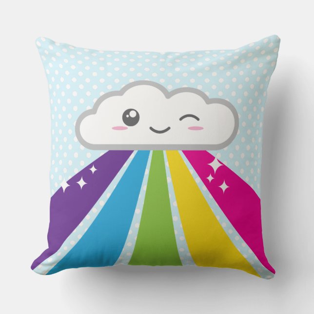 Kawaii Cloud and Rainbow Throw Kissen (Vorderseite)