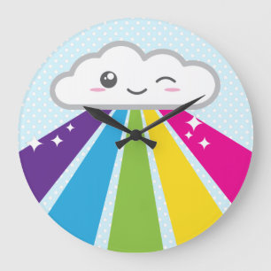 Kawaii Cloud and Rainbow Wall Clock Große Wanduhr