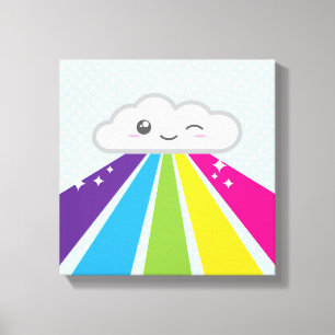 Kawaii Cloud and Rainbow Wrapped Canvas Leinwanddruck