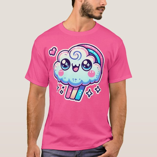 Kawaii Cloud mit Regenbogen Niedlich und funkelnde T-Shirt (Vorderseite)