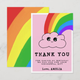 Kawaii Cloud Rainbow Girly Pink Kindergeburtstag Dankeskarte