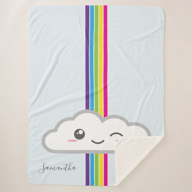 Kawaii Cloud & Rainbow Monogram Sherpa Blanket Sherpadecke (Vorderseite)