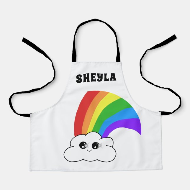 Kawaii Cloud und Rainbow Kid's Name Schürze (Vorderseite)
