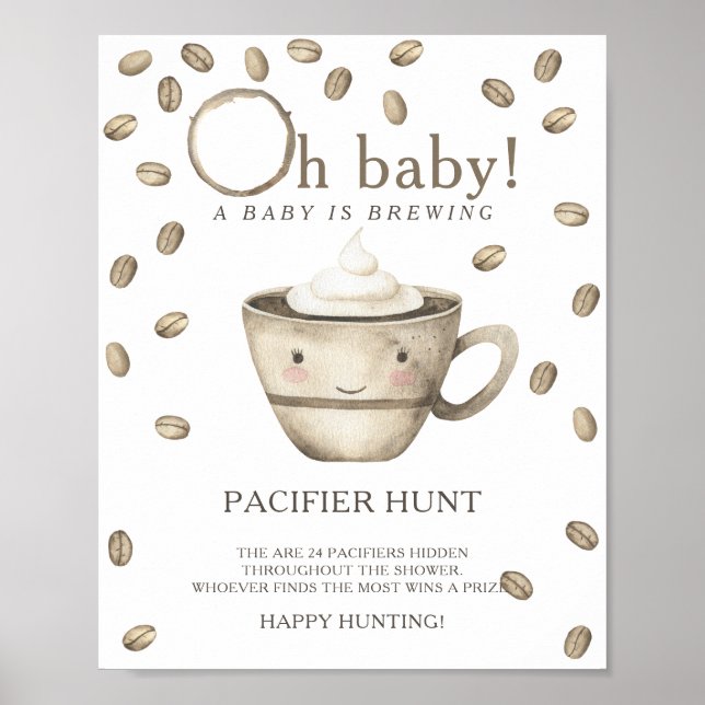 Kawaii Coffee - Schnuller Jagd Baby Duschgame Poster (Vorne)