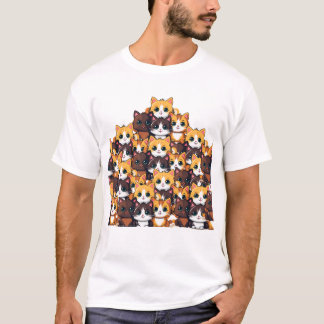 Kawaii Colorful Cat Pattern T - Shirt