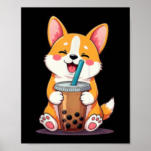 Kawaii Corgi Bubble Tea Poster