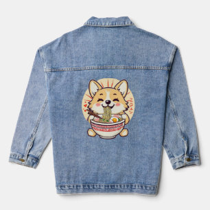 Kawaii Corgi Eating Ramen - Niedliche Anime Dog Fo Jeansjacke
