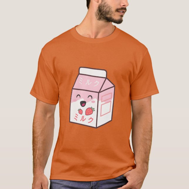 Kawaii Cow Retro Japanese Strawberry Milkshake ret T-Shirt (Vorderseite)