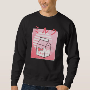 Kawaii Cow Retro Japanisch Erdbeere Milkshake Sweatshirt