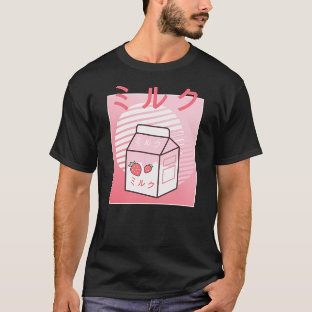Kawaii Cow Retro Japanisch Erdbeere Milkshake T-Shirt (Vorderseite)